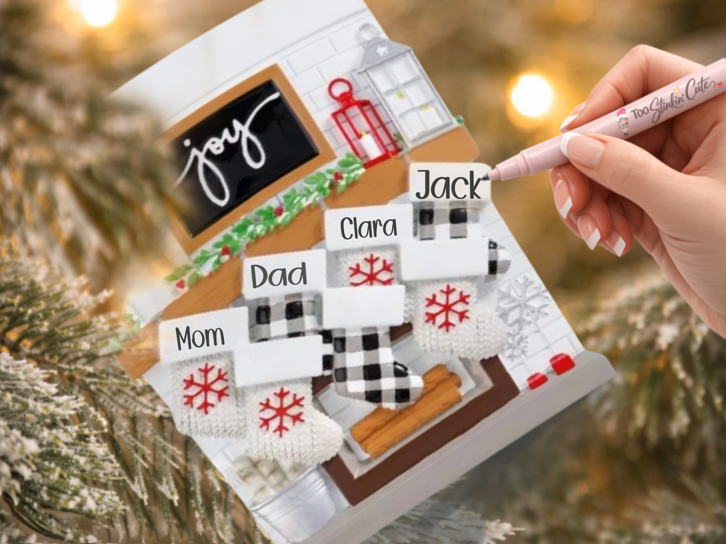 Personalized Fireplace Family Ornament | Custom Family of 7 Christmas Keepsake Gift