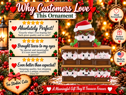 Bottom row of three marshmallows with red and green sprinkles and a red and white candy cane.