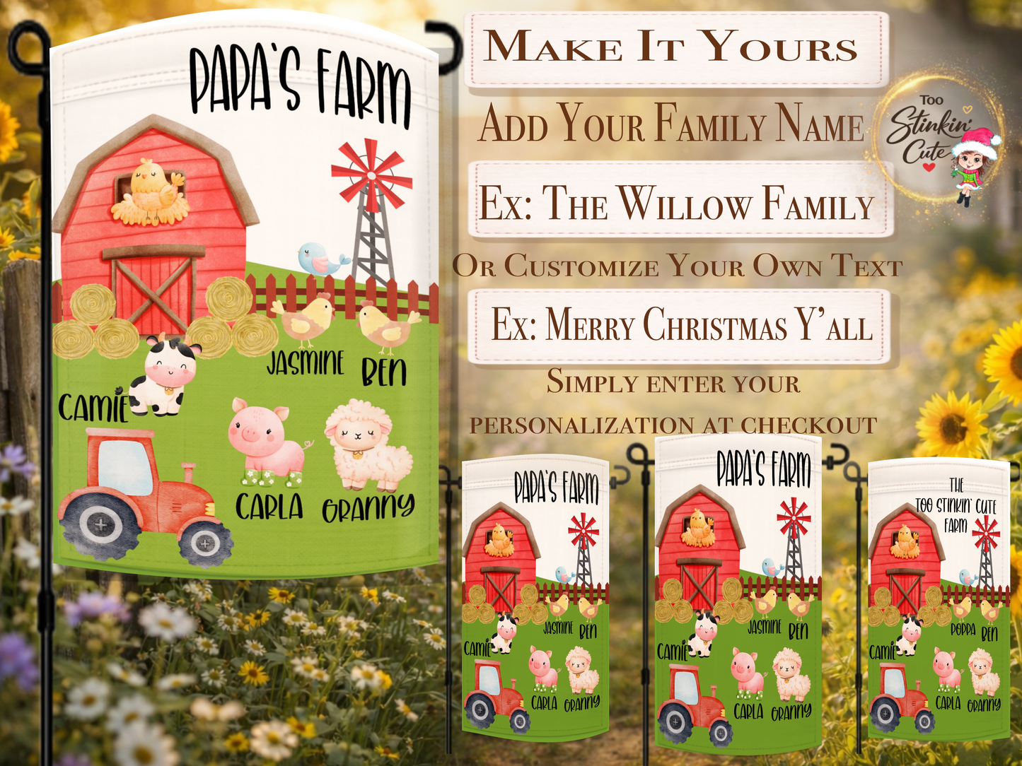 Custom grandparent farm garden flag with children and grandkids names