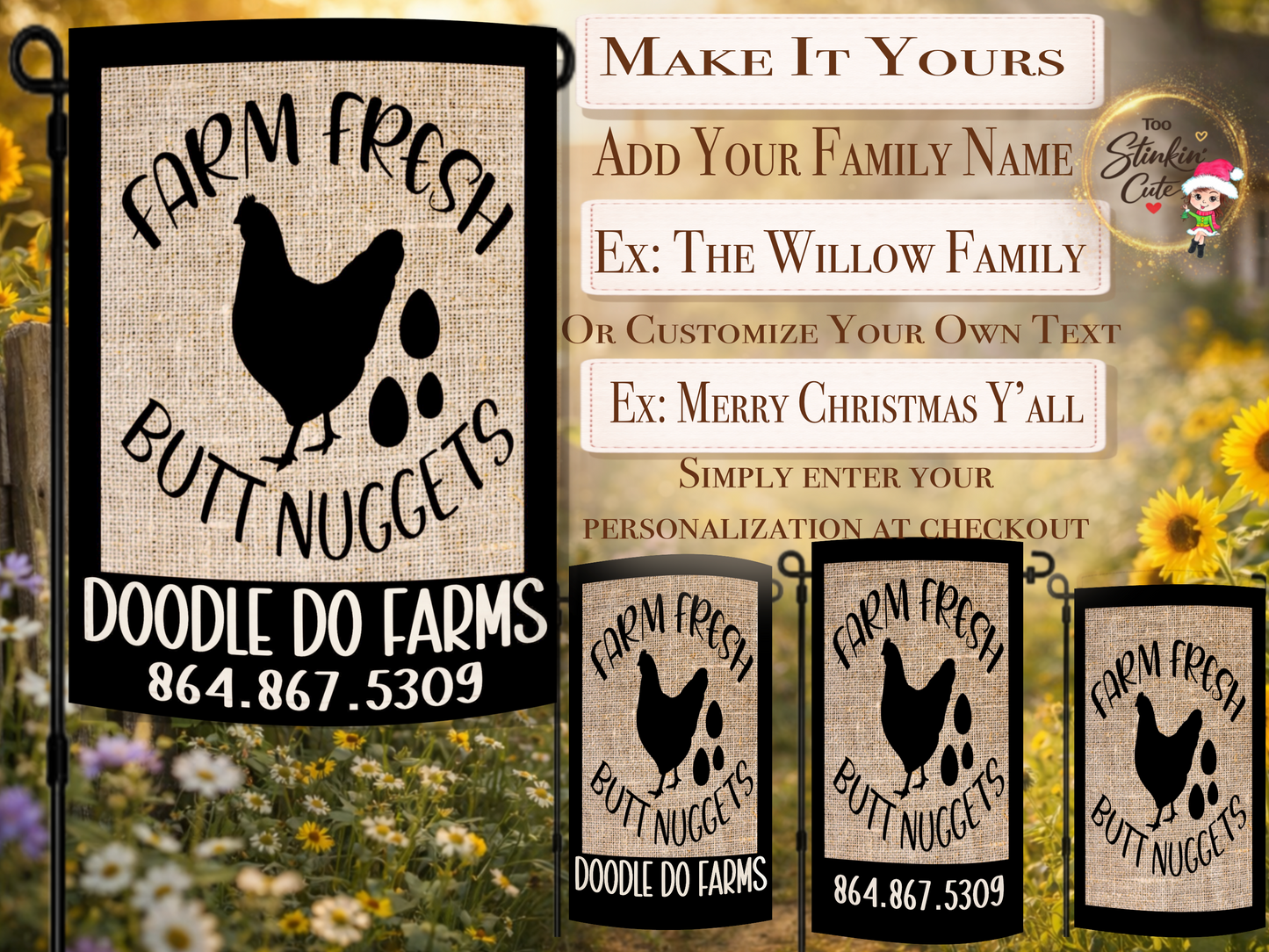 Rustic farmhouse chicken yard flag with humorous farm saying