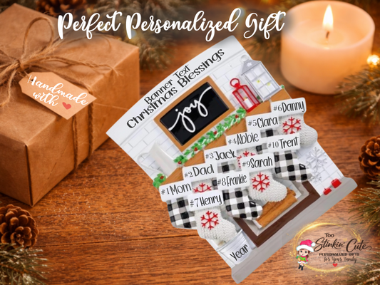 Personalized Fireplace Family Ornament | Custom Family of 10 Christmas Keepsake Gift