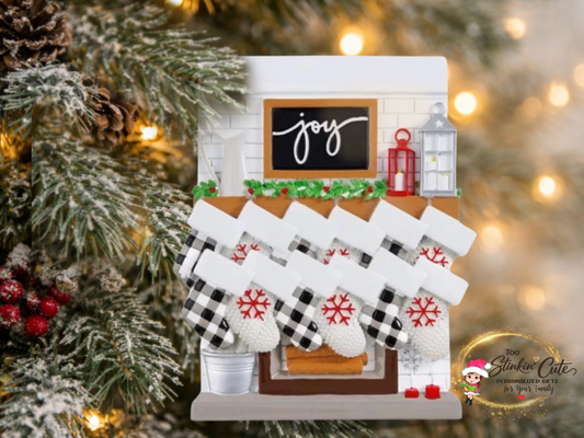 Personalized Fireplace Family Ornament | Custom Family of 12 Christmas Keepsake Gift