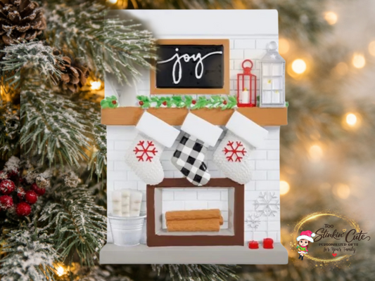Personalized Fireplace Family Ornament | Custom Family of 3 Christmas Keepsake Gift