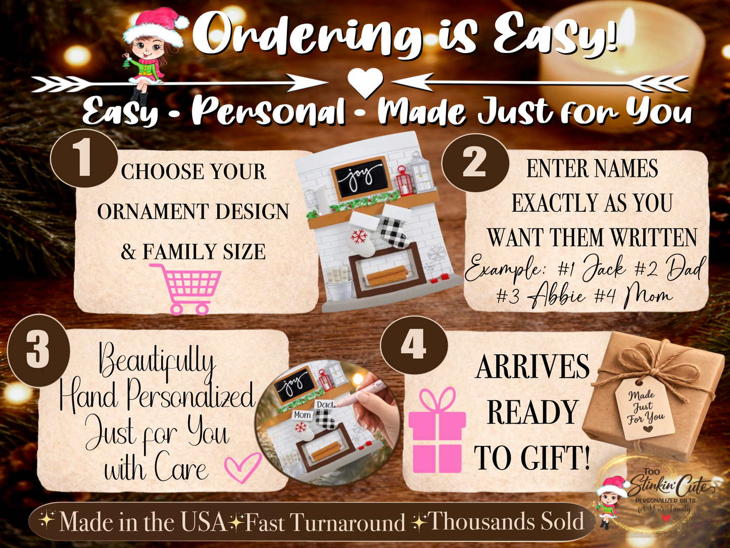 Personalized Fireplace Couple Ornament | Custom Family of 2 Christmas Keepsake Gift
