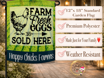 Personalized chicken farm garden flag with farmhouse style design