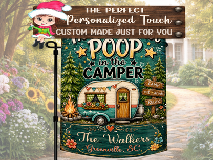 Personalized Retro Camper and Campfire Flag