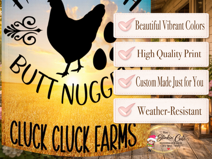 Personalized farmhouse chicken garden flag with country sunset artwork