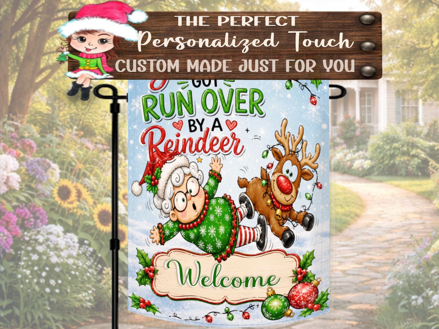 Funny grandma Christmas welcome flag