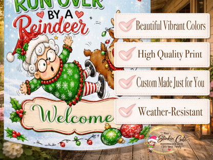 Holiday welcome garden flag with festive reindeer