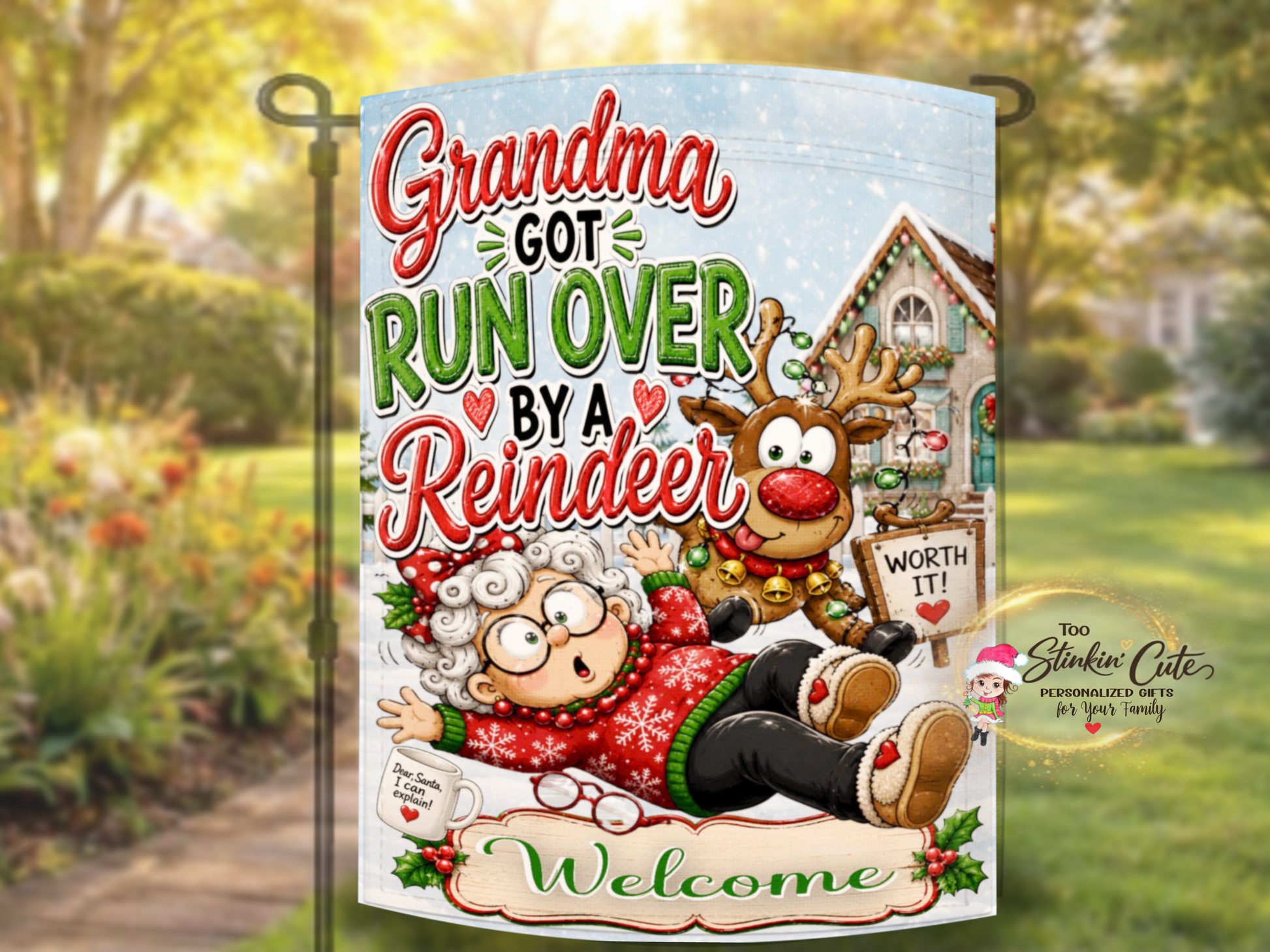 Funny reindeer Christmas garden flag for holiday décor