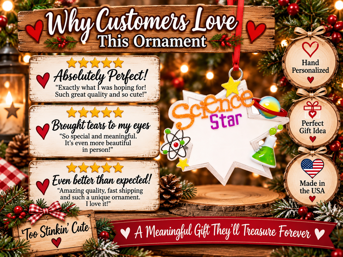 Colorful future scientist Christmas ornament with STEM-themed decorations