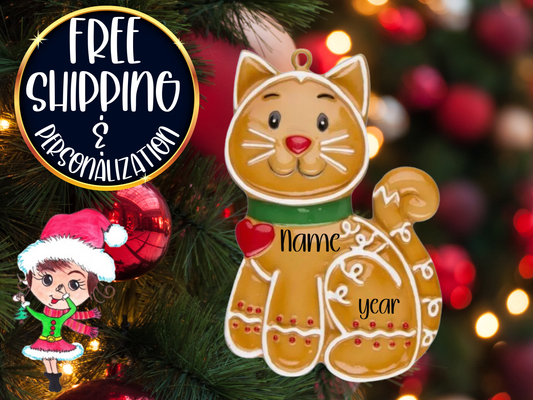 Gingerbread Cat Christmas Ornament. Product photo 2.