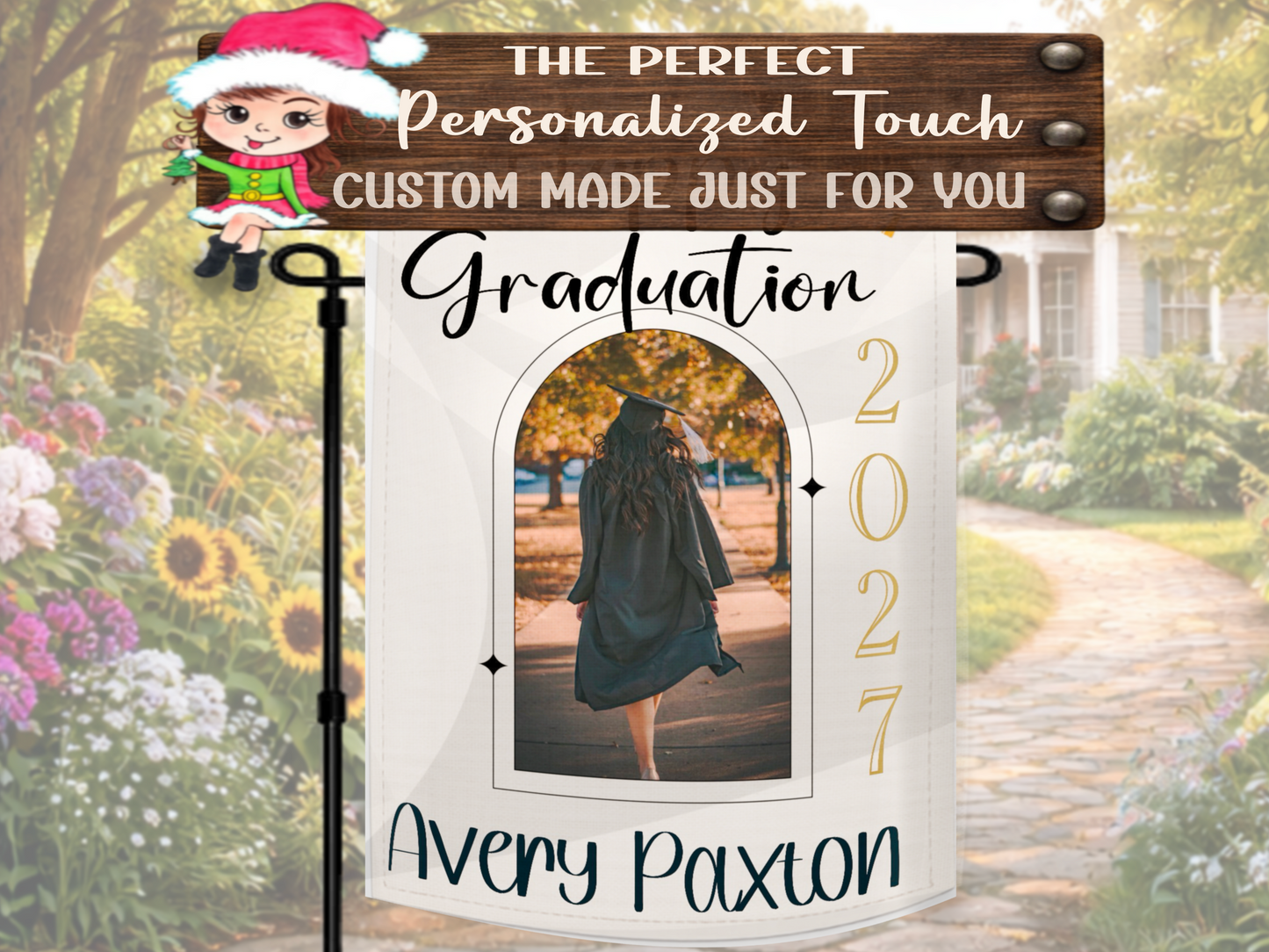 Custom photo graduation party yard décor for high school or college graduate