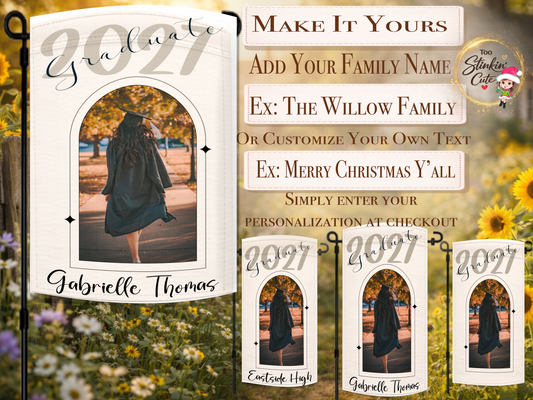 Custom senior graduation yard flag with personalized photo keepsake for graduation celebration