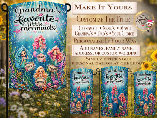 Custom Granddaughters Names Mermaid Flag
