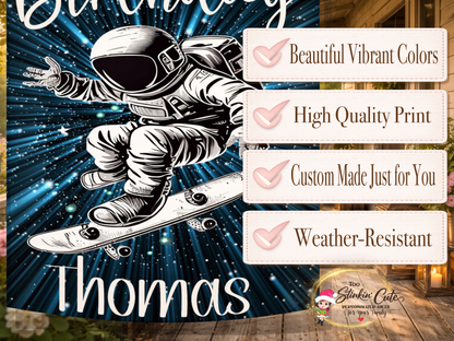 Personalized third birthday astronaut garden flag for space themed birthday celebration