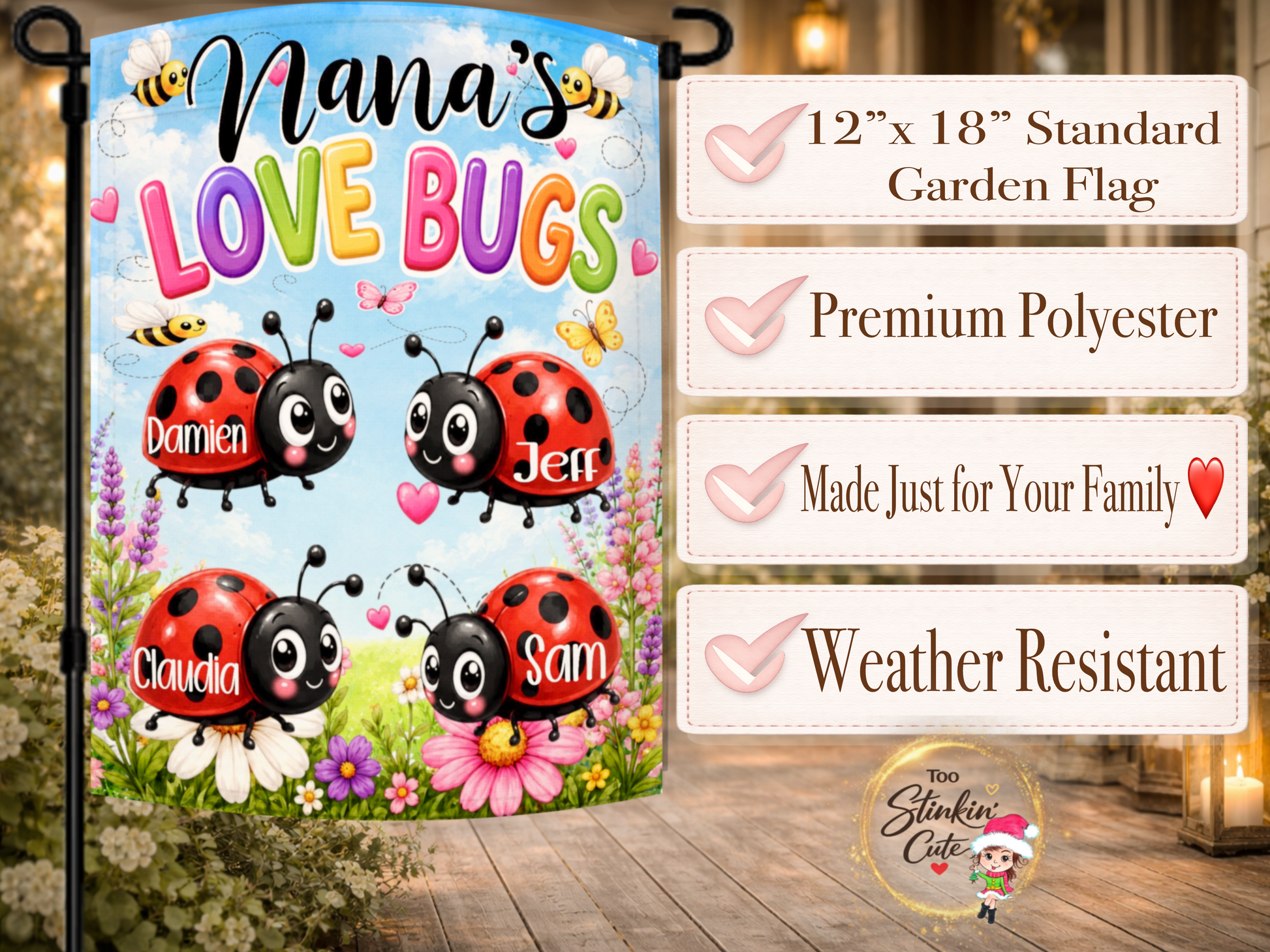 Cute ladybug family garden flag
