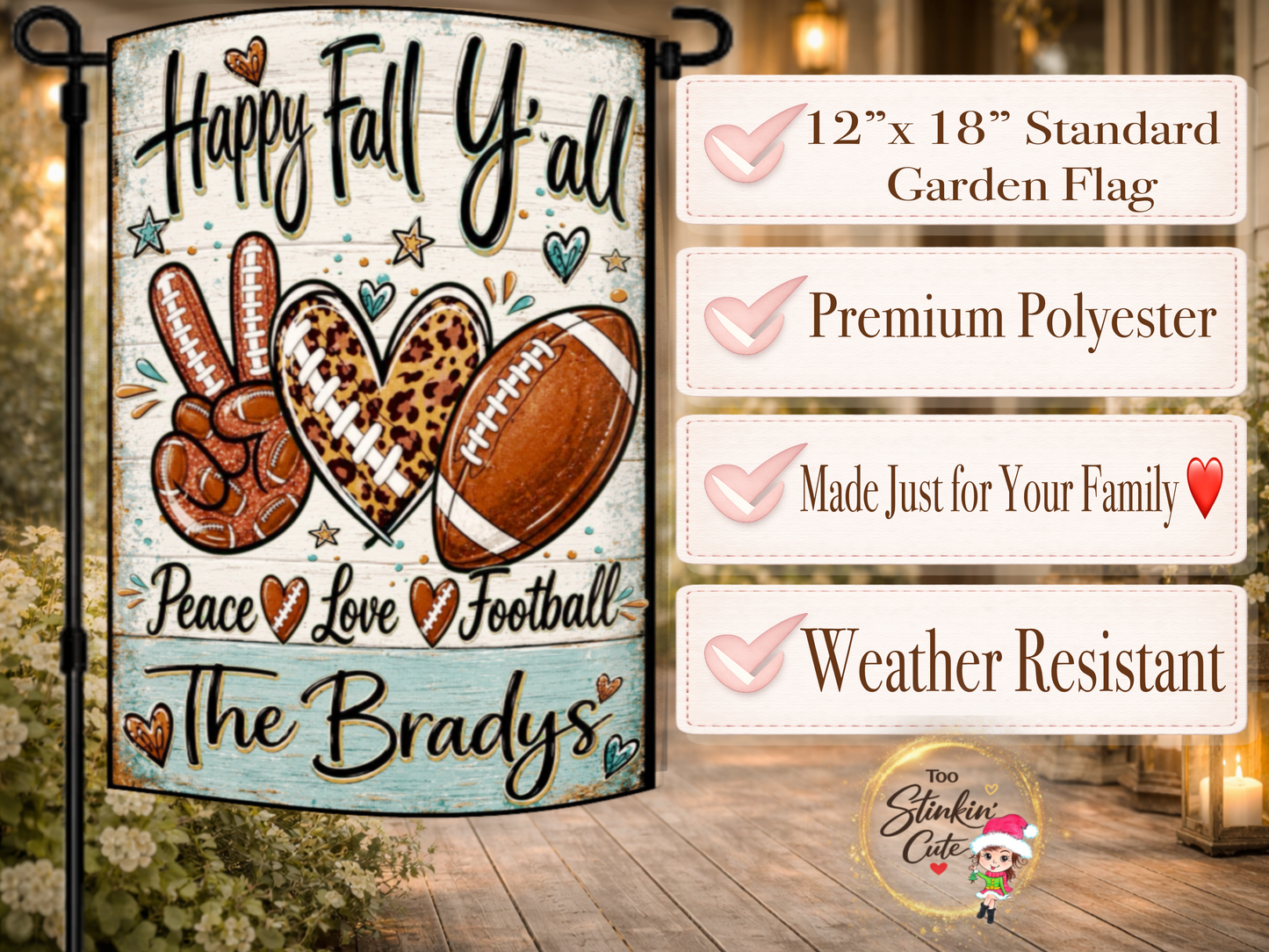 Personalized fall garden flag designed for a football-loving family