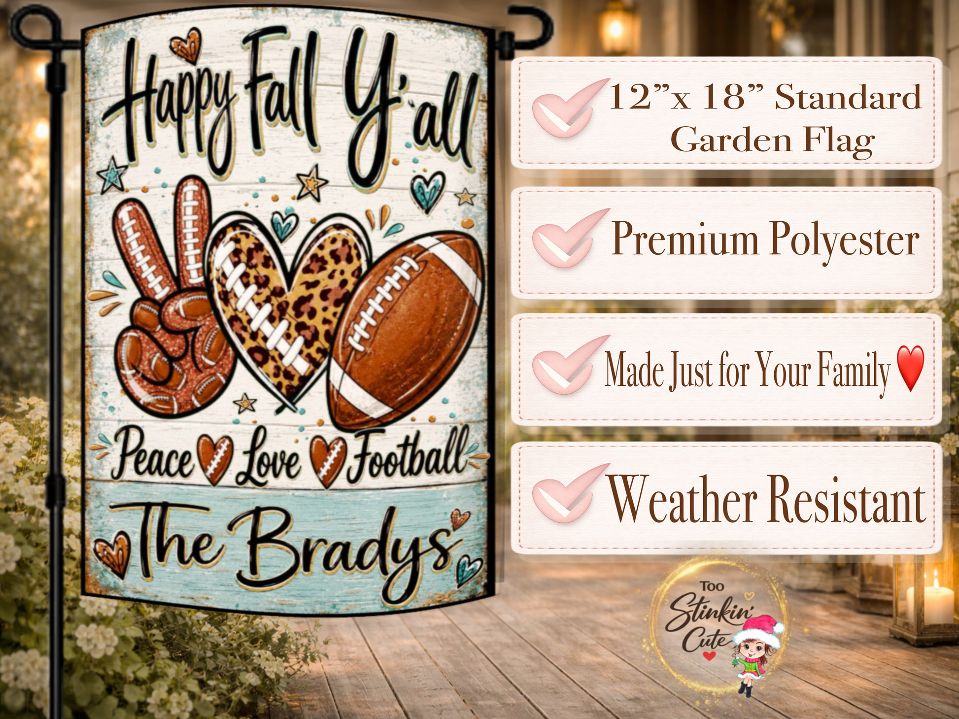 Personalized fall garden flag designed for a football-loving family