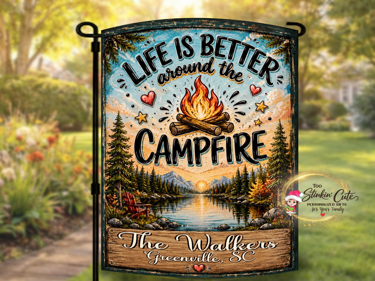 Personalized Mountain Campfire Yard Flag