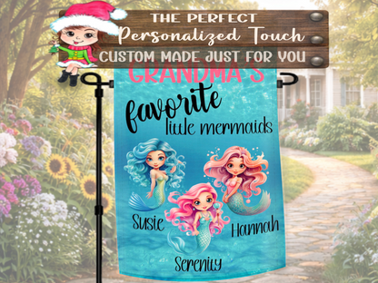 Outdoor grandmother gift flag with personalized mermaid names