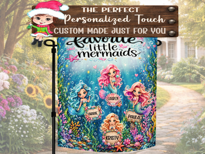 Custom Mermaid Family Names Yard Flag