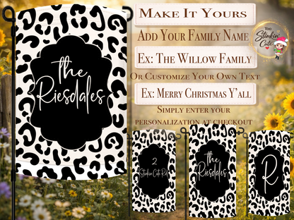 Black and white leopard pattern outdoor yard flag with monogram