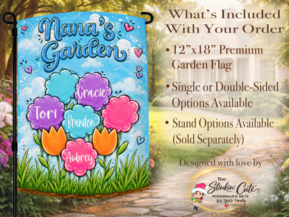 personalized family flower garden flag customized with a special title and individual family names