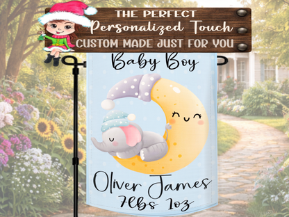 Cute elephant moon garden flag for welcome home baby celebration