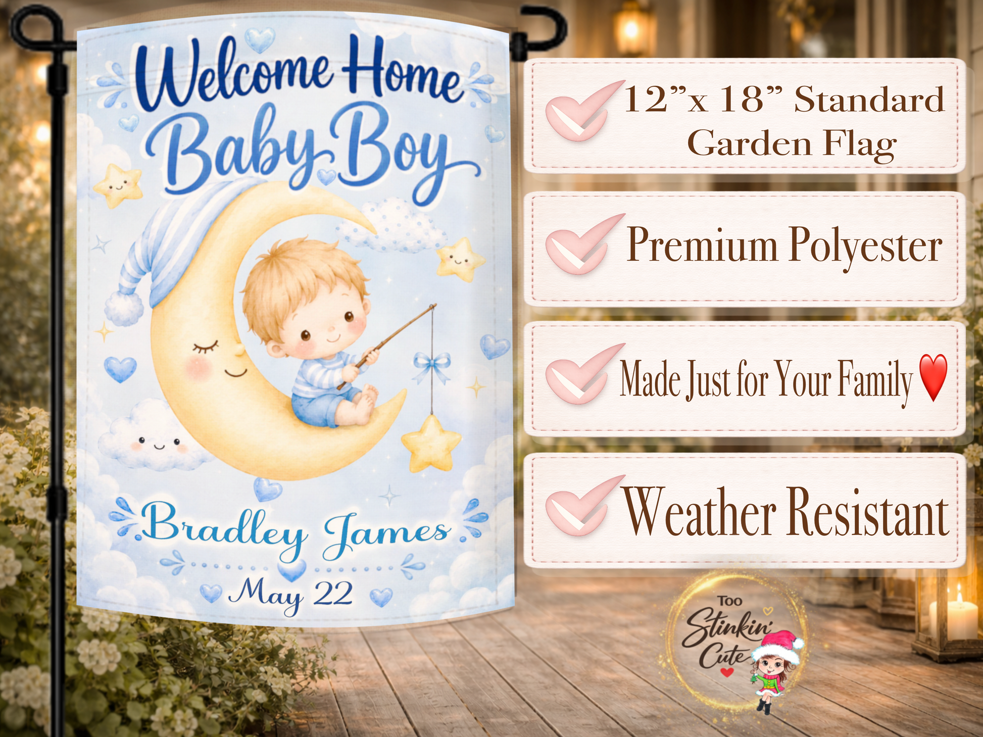 Personalized newborn keepsake flag for baby boy