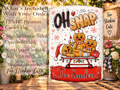 Cute healthcare Christmas porch flag designed for nurses, doctors, EMTs, medical professionals, and gingerbread décor lovers.