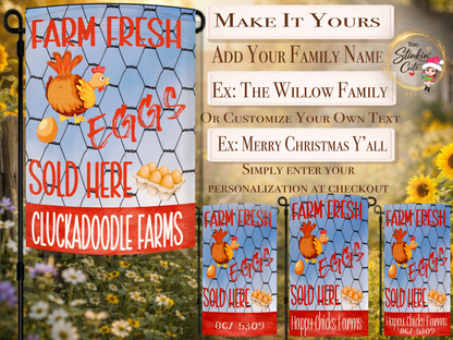 Rustic farmhouse chicken flag for fresh eggs stand décor