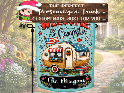 Patriotic Retro Camper Campsite Flag