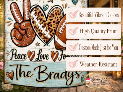 Rustic boutique football garden flag customized with a family name