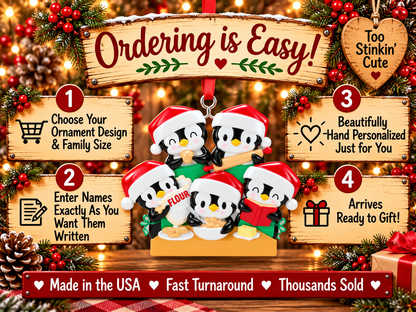 Five penguin bakers arranged in two rows above a golden orange counter with cookies and butter.