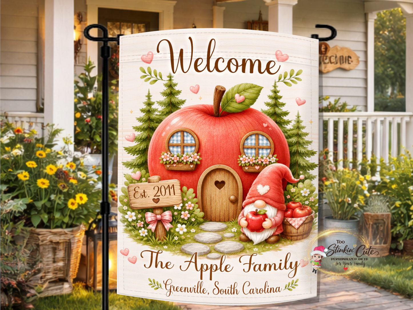 personalized apple house family garden flag