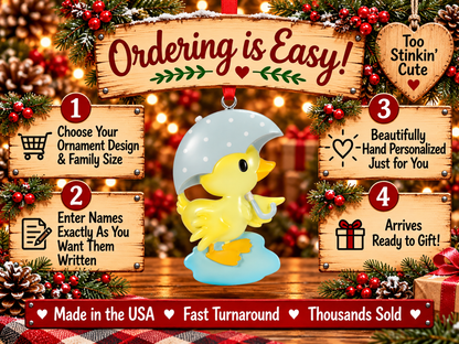 Personalized yellow ducky ornament featuring hand-personalized details and meaningful Christmas gift benefits