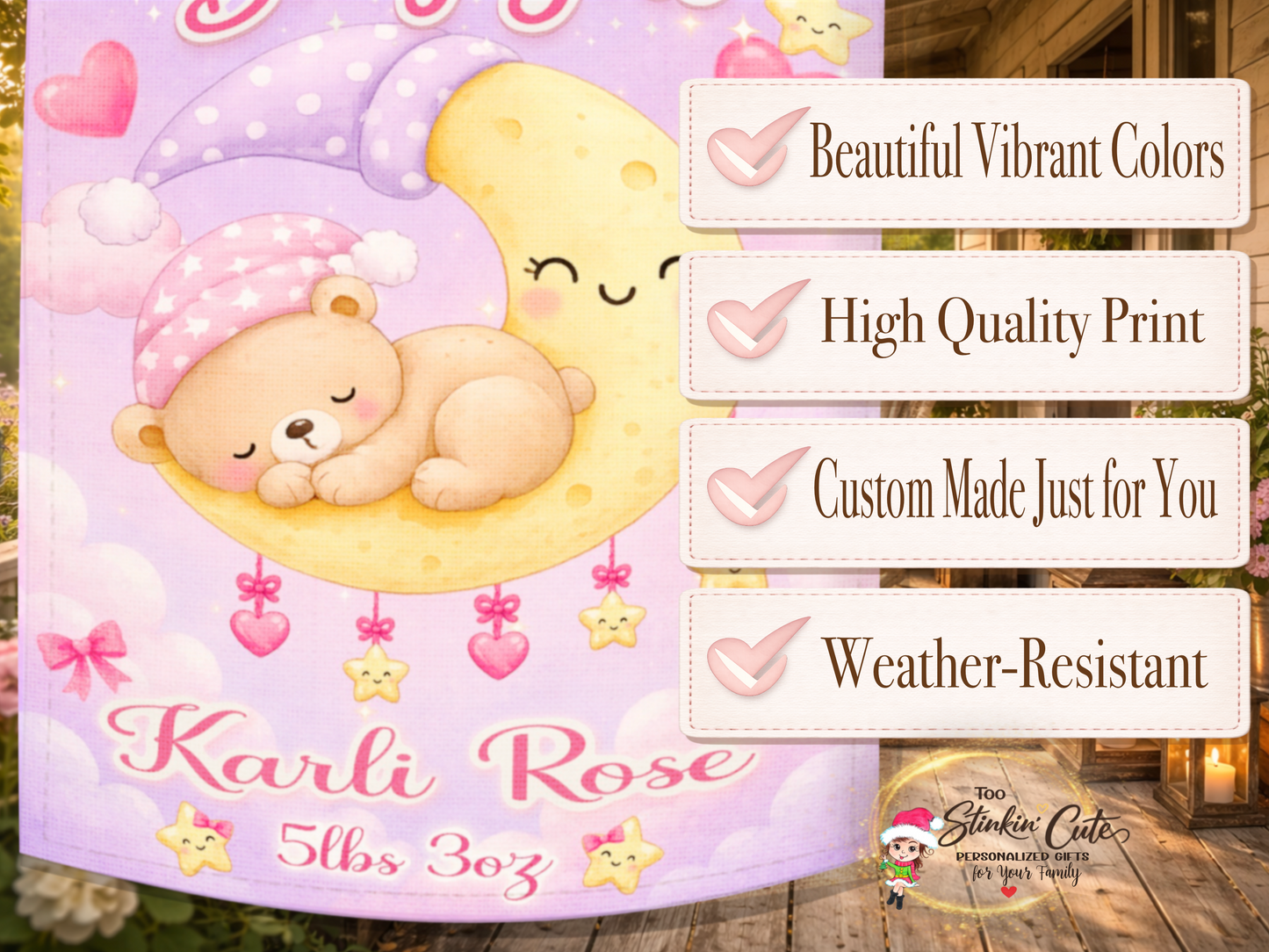 pink baby girl personalized yard flag