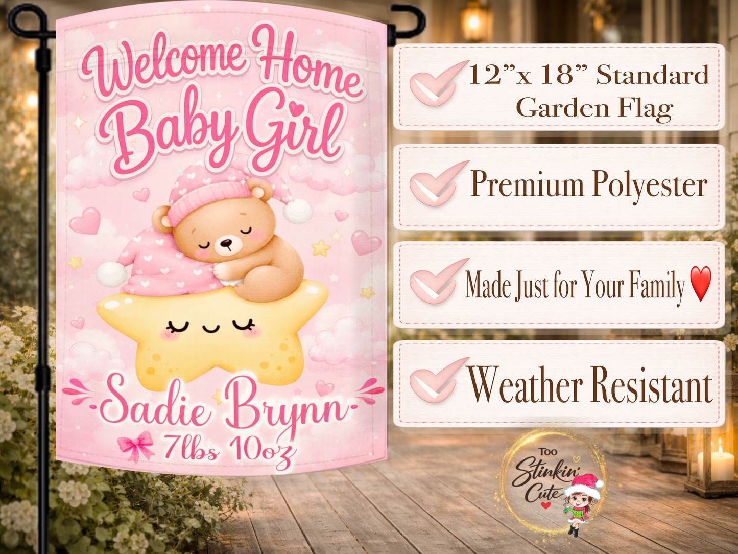pink baby girl personalized yard flag