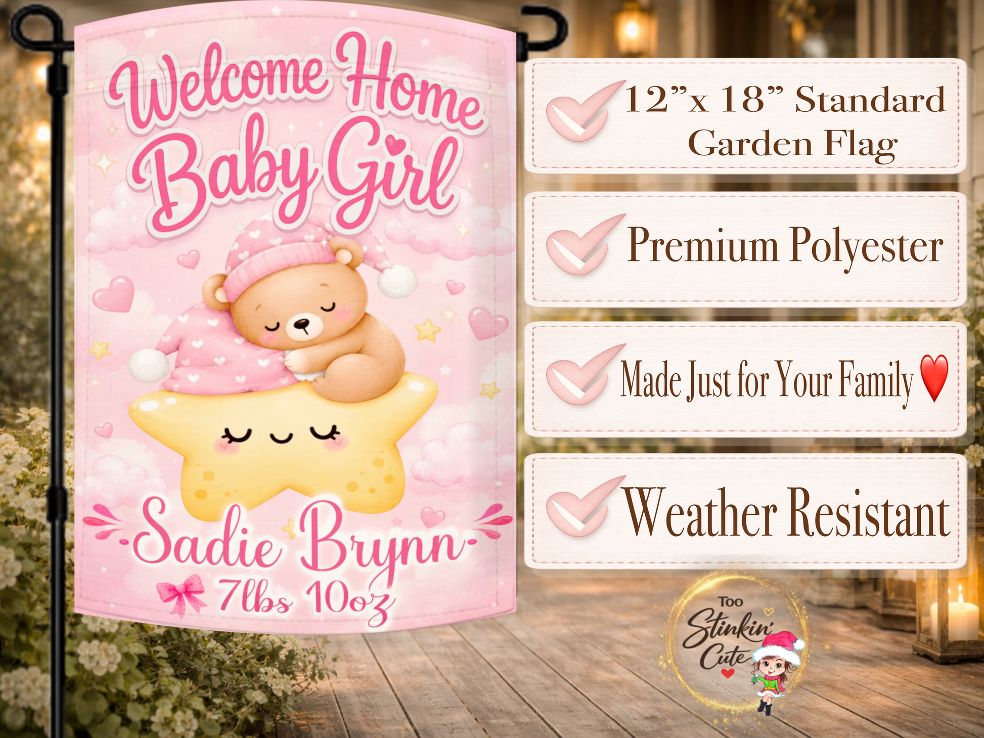 pink baby girl personalized yard flag