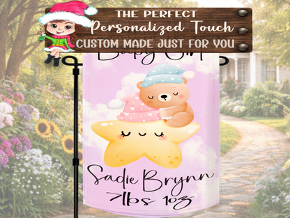 Welcome home baby girl personalized yard flag for baby shower gift