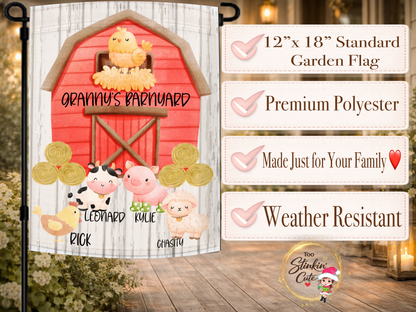Cute barnyard animal keepsake flag with personalized farmhouse theme