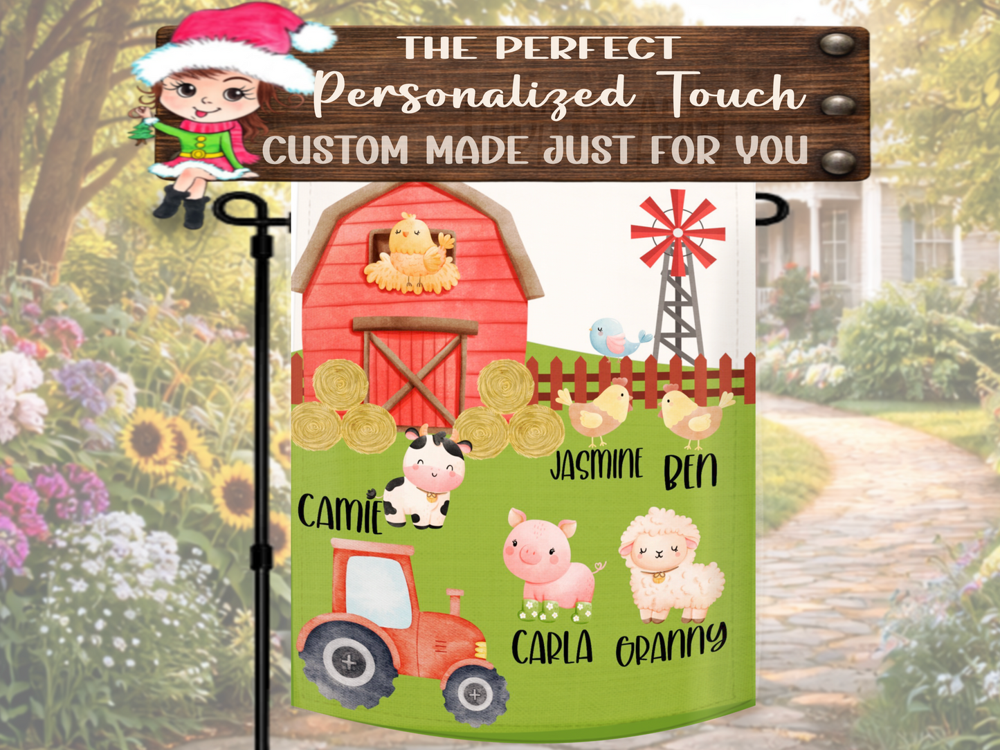 Personalized farmhouse porch flag for grandparents and grandchildren