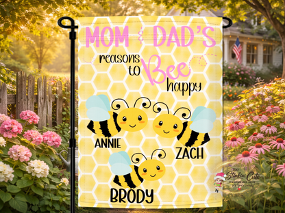 Personalized bee family garden flag with custom children names