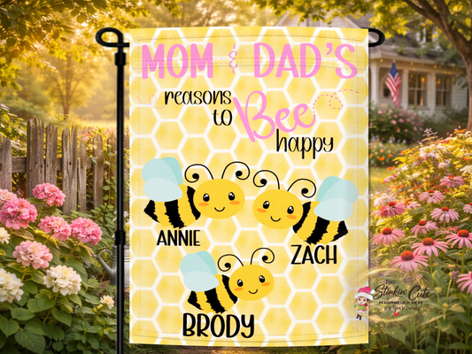 Personalized bee family garden flag with custom children names