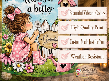 Custom Nana flower garden flag featuring a birdhouse, watering can, butterflies, and personalized sign