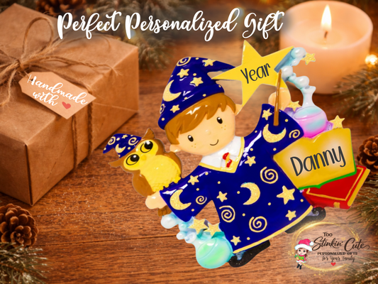 Personalized Boy Wizard Ornament | Custom Name & Year Christmas Keepsake Gift
