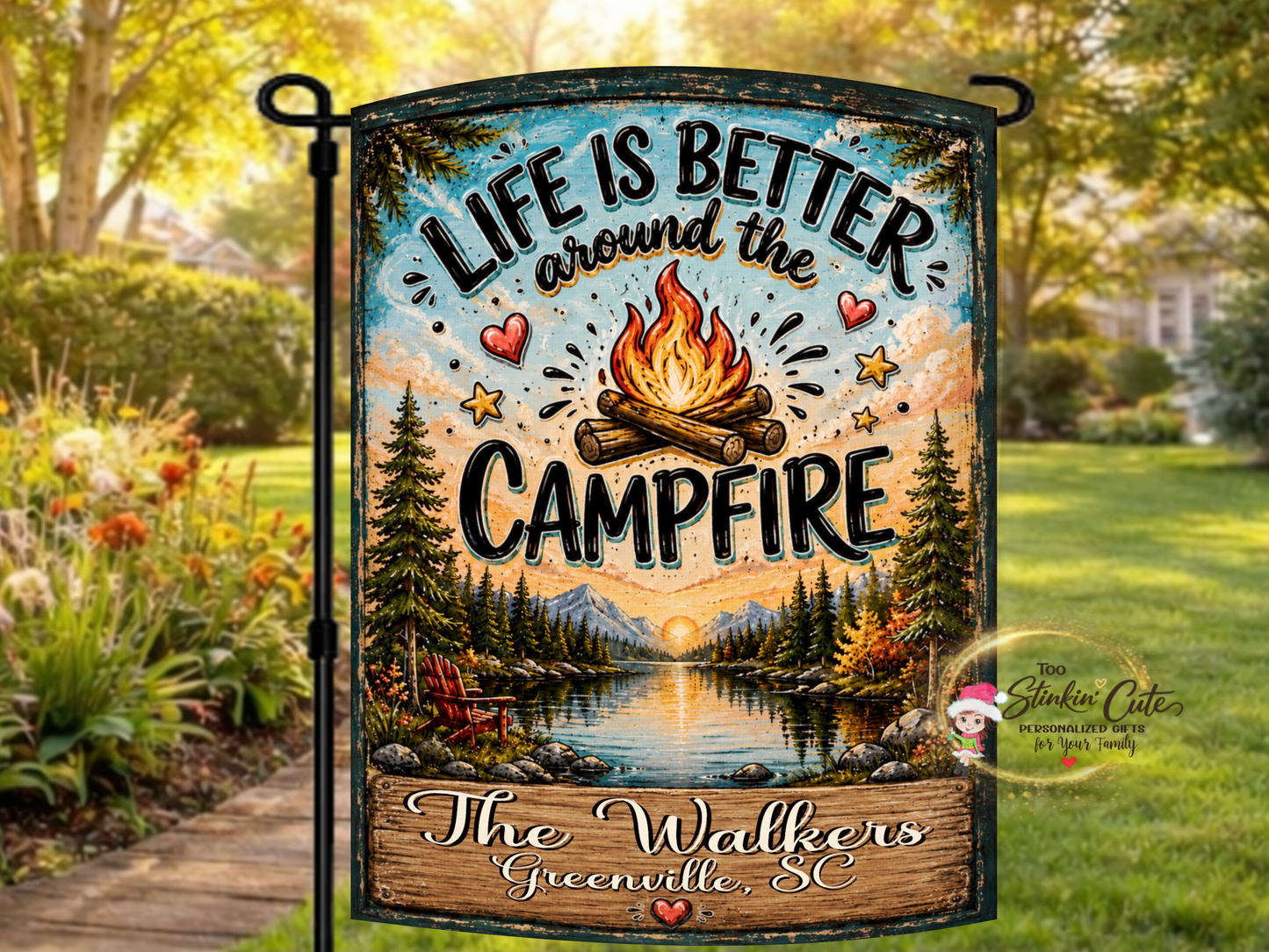 Personalized Campfire Family Garden Flag