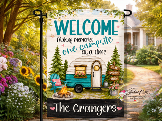 personalized camping garden flag with camper