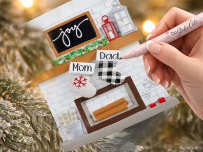 Personalized Fireplace Couple Ornament | Custom Family of 2 Christmas Keepsake Gift